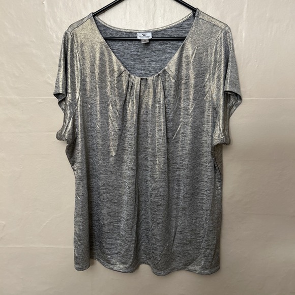 Worthington Tops - Worthington Plus 3X Gold Shimmer Scoop‎ Neck Short Sleeve Top